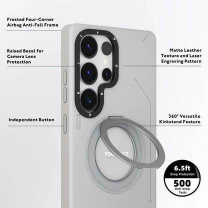 Youngkit Leather 360 Stand Grey - S26 Ultra (MagSafe Supported)